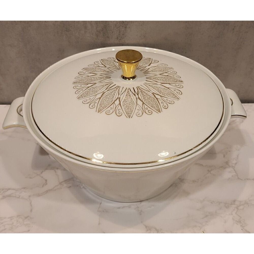 Bavaria Schumann Arzberg, Germany, White Gold Casserole Dish, Serving Vegetable